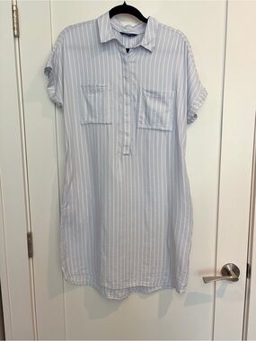 Denver Hayes Light Blue Stripe Shirt Dress | Medium Boho Vacation Vib
